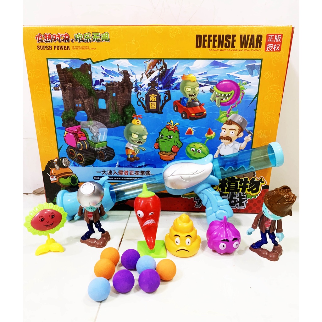 Đồ chơi súng bắn bóng thụt bóng zombie + mô hình zombie