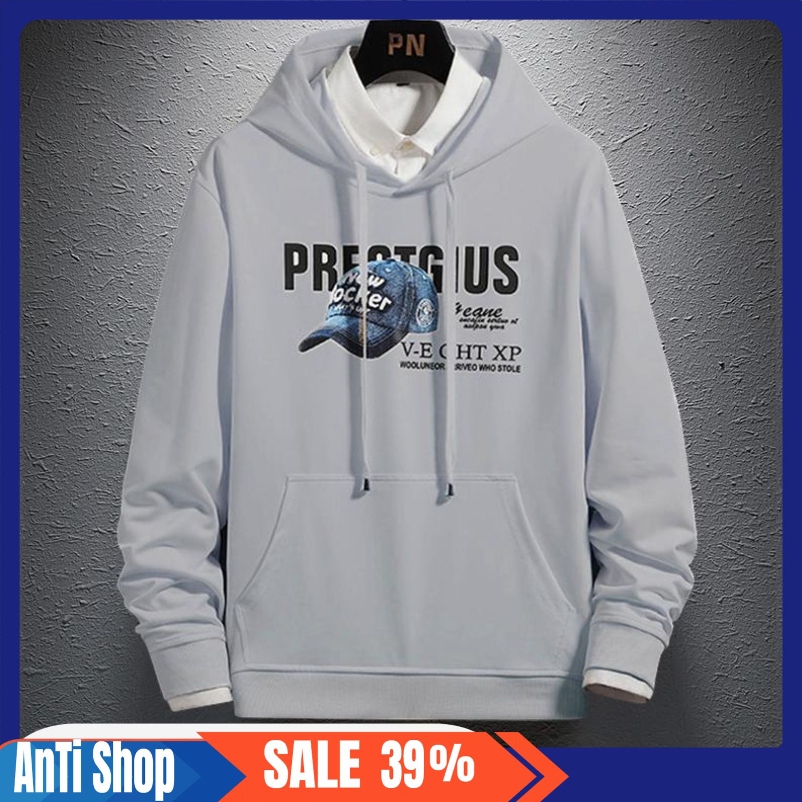 ÁO HOODIE NÓN NAM MÀU GHI CHẤT VẢI NỈ HÀNG FREESIZE 1 CỠ FORM DÁNG RỘNG DƯỚI 65KG MẶC VỪA (HiNH NÓN) | BigBuy360 - bigbuy360.vn