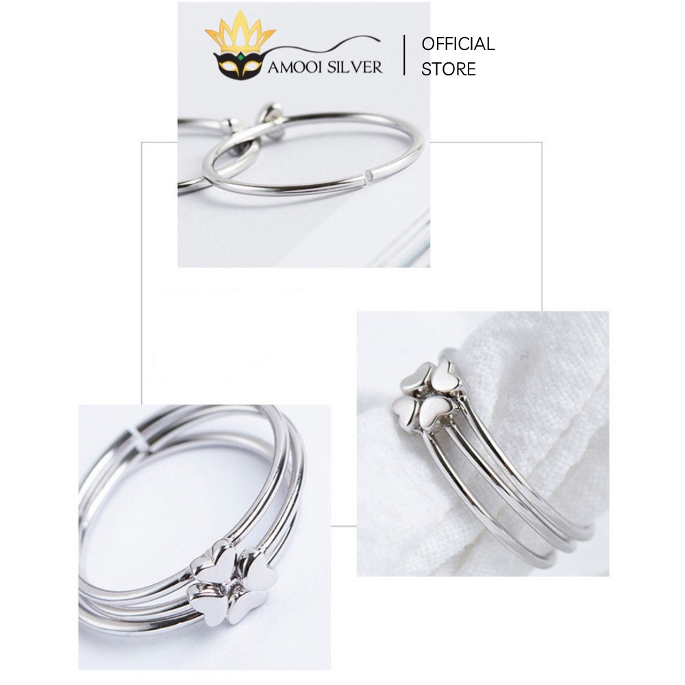 Nhẫn bạc S925 3 chiếc trái tim cỏ 4 lá - Amooi Silver AN89
