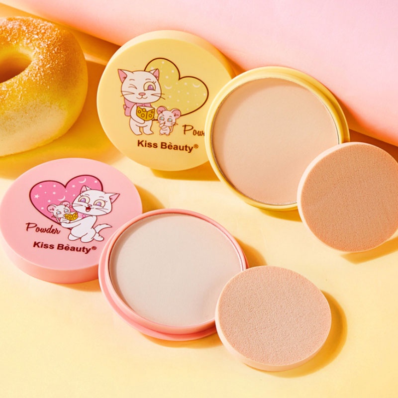 Phấn phủ trang điểm dạng nén KISS BEAUTY kiềm dầu chống thấm nước che phủ tốt