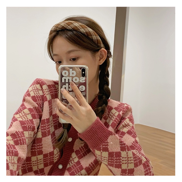 Băng đô cài tóc bản rộng họa tiết kẻ sọc caro phong cách thời trang cổ điển cho nữ