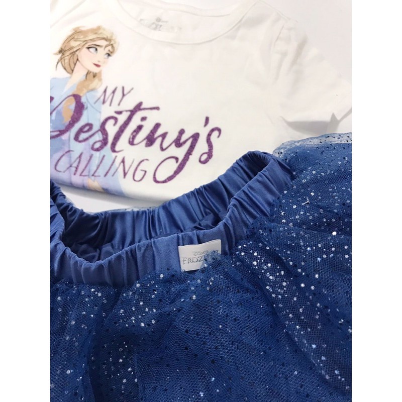 set bộ bé gái chân váy, áo thun cotton hoạ tiết Elsa hãng Disney 8-25kg