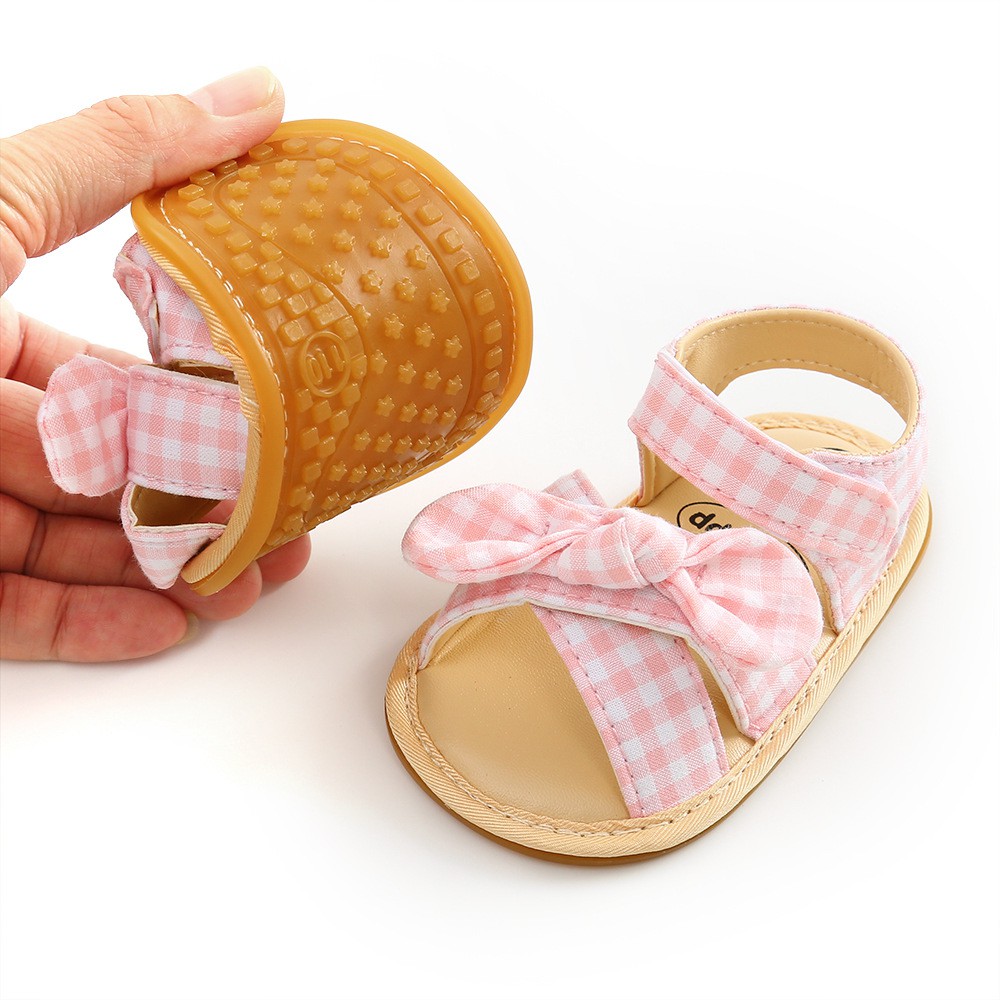 [Hàng mới về ] Giày tập đi em bé đế cao su chống trơn trượt quai dán đính nơ dễ thương cho bé gái