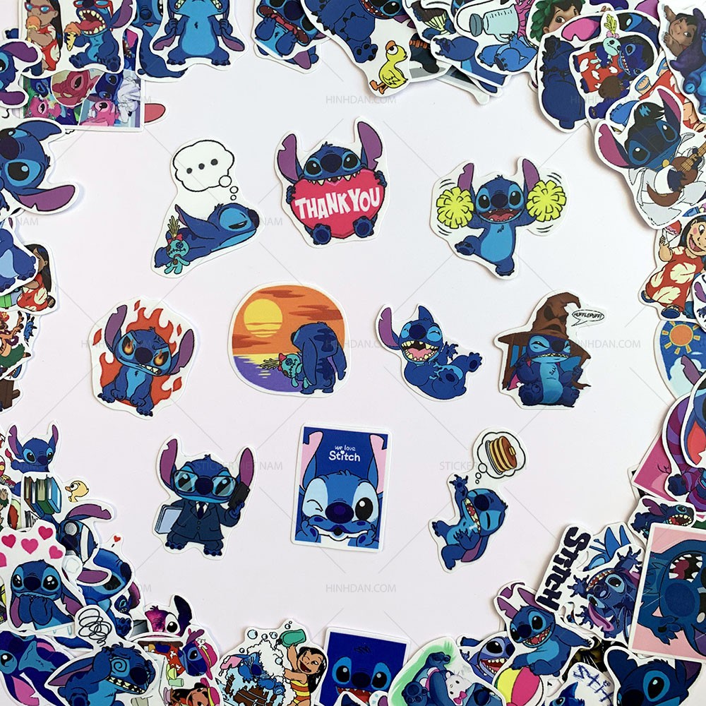 Sticker STITCH Lilo Hình Dán Chống Nước Trang Trí Va Li, Xe, Laptop, Nón Bảo Hiểm, tem dán stich