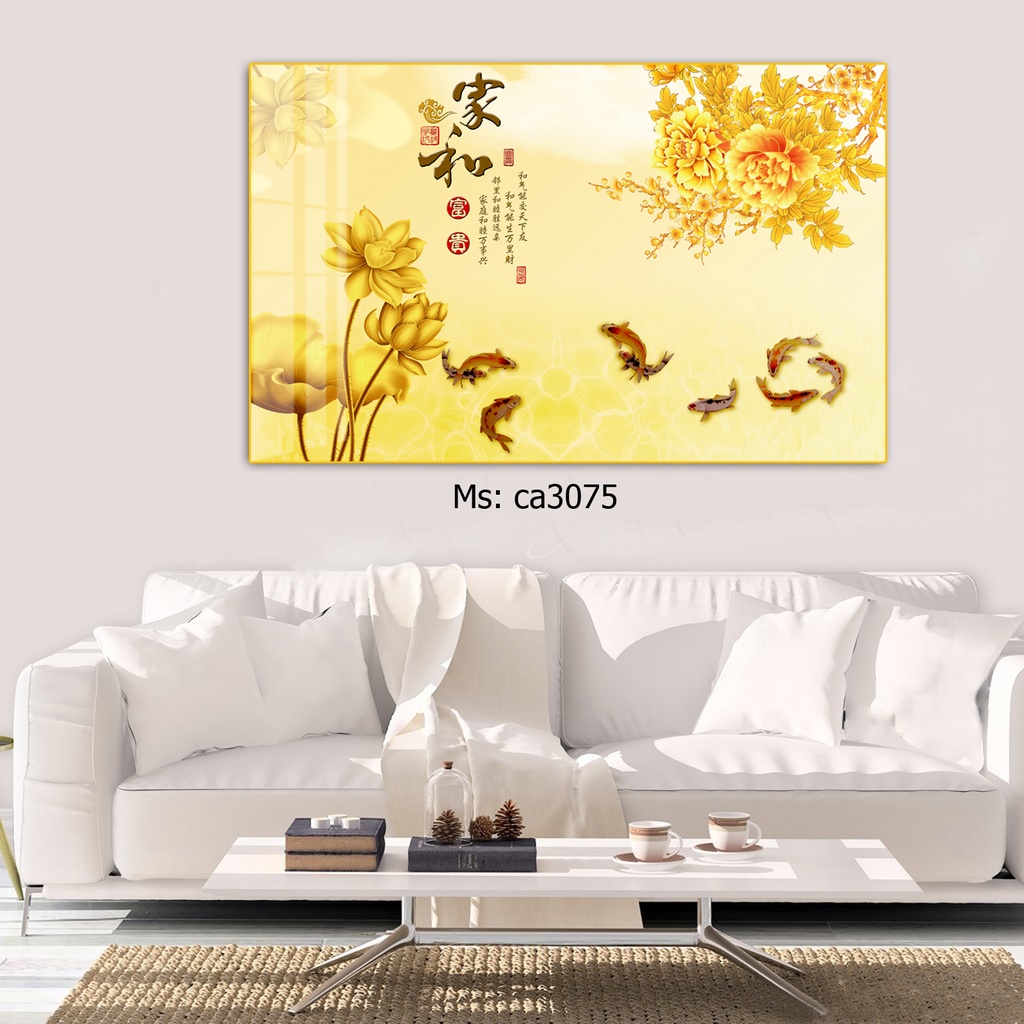 TRANH HOA SEN, Tranh tráng gương in UV 5D Mica bóng mịn Joce.Decor No1, tranh treo tường phòng khách bền đẹp 40 năm