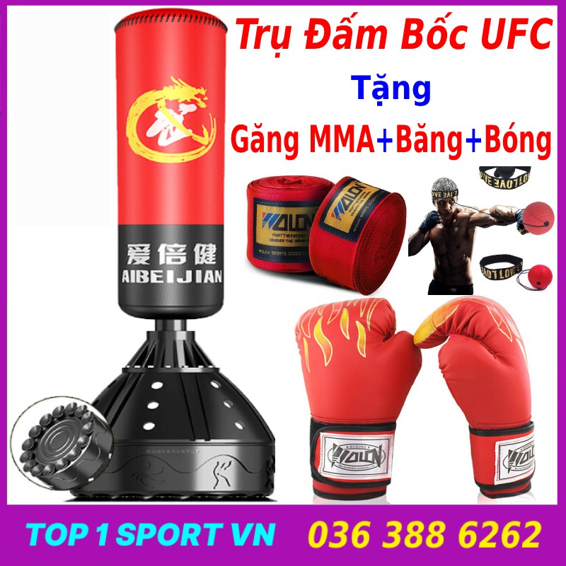 Bao cát trụ đấm bốc boxing, bóng tập đấm luyện phản xạ boxing TẶNG Găng Boxing + Bóng phản xạ + Băng Đa bảo hành 6 tháng