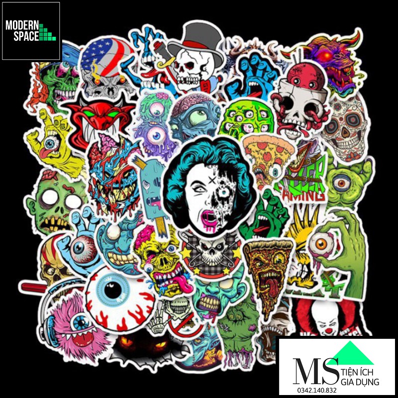 Sticker PVC Zombie ST-038 - Cả bộ 50 Hình dán Chống nước Hình dán Trang Trí Mũ Vali Laptop Điện thoại Xe Tường