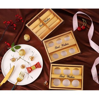 Hộp đựng bánh kẹo, socola vàng nắp mica