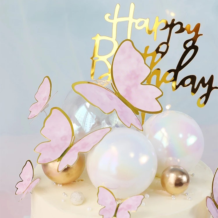 Set 10 Bươm Bướm Màu Vàng Hồng Trang Trí Bánh Kem