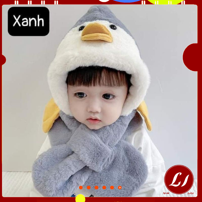 Mũ lông tuyết liền khăn HÌNH VỊT ngỗ nghĩnh, giữ ấm cho bé 1-5 tuổi