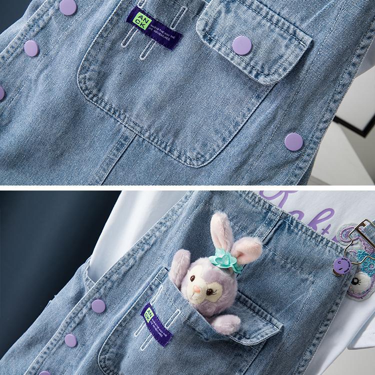 Bộ Áo Thun Cotton Tay Ngắn + Quần Yếm Thời Trang Mùa Hè Cho Bé Gái 3-5 - 8-10 - 12-13 Tuổi