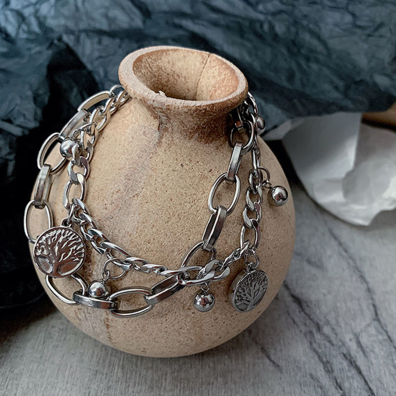 Vòng Tay Hai Lớp Mặt Hình Cây Phong Cách Hip Hop Hàn Quốc 19041