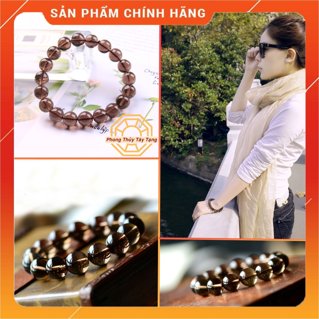 Vòng tay phong thủy màu Đen Khói may mắn bình an cho nam nữ mệnh Thủy Mộc tặng hộp gỗ cao cấp - Phong Thủy Tây Tạng