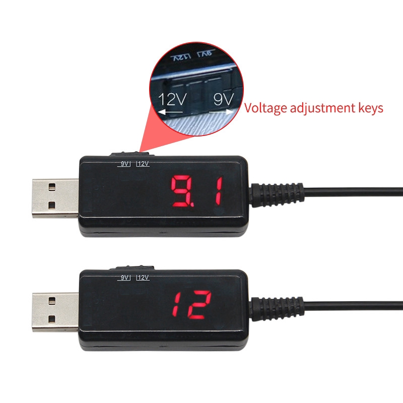Cáp chuyển đổi USB 5V sang DC 9V/12V có thể điều chỉnh điện áp với màn hình Led và công tắc