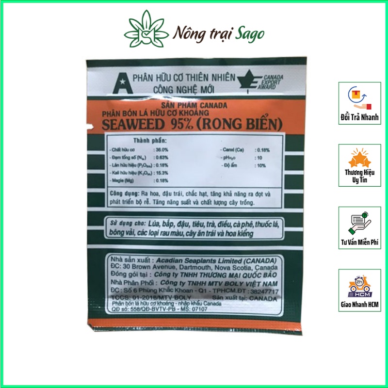 Phân Bón Lá Hữu Cơ SeaWeed - Phân Bón Rong Biển Hữu Cơ Giúp Tăng Năng Suất, Phát Triển Rễ (gói 10gr) - Nông Trại Sago