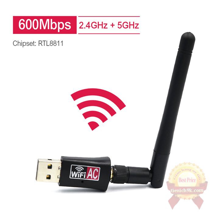 USB thu Wifi sóng 5Ghz 3.0 Có Râu tích hợp ăng ten băng tần kép phát AC600Mbps cho PC | BigBuy360 - bigbuy360.vn