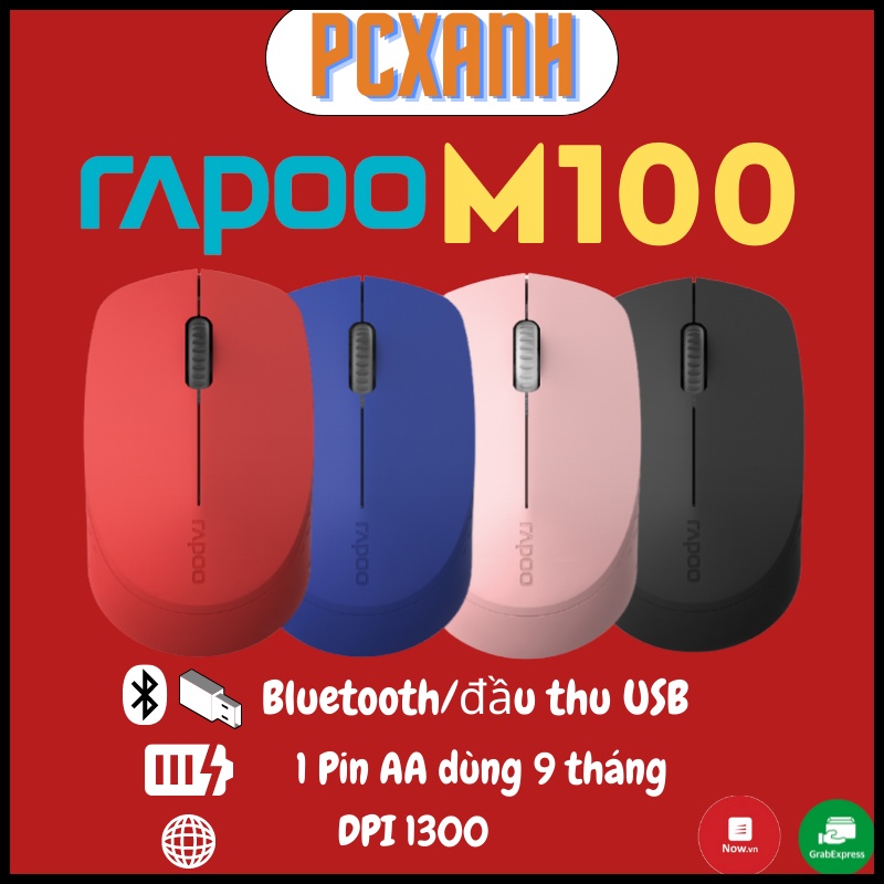 Chuột máy tính không dây yên tĩnh kết nối bluetooth hoặc USB dùng cho MacOS và PC Rapoo M100 - BH đổi mới 2 năm