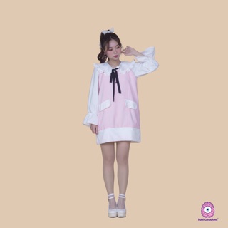Váy yếm phối lông mịn màu đen/hồng