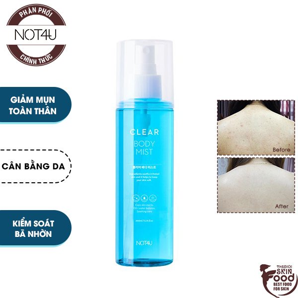 Xịt hỗ trợ giảm mụn lưng, toàn thân Not4U Clear Body Mist 200ml [Dành cho cả nam &amp; nữ]