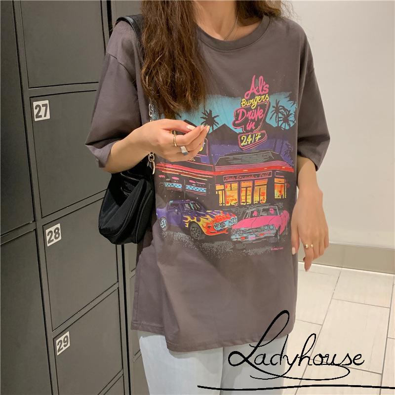 Áo thun tay lửng in họa tiết thời trang dành cho nữ