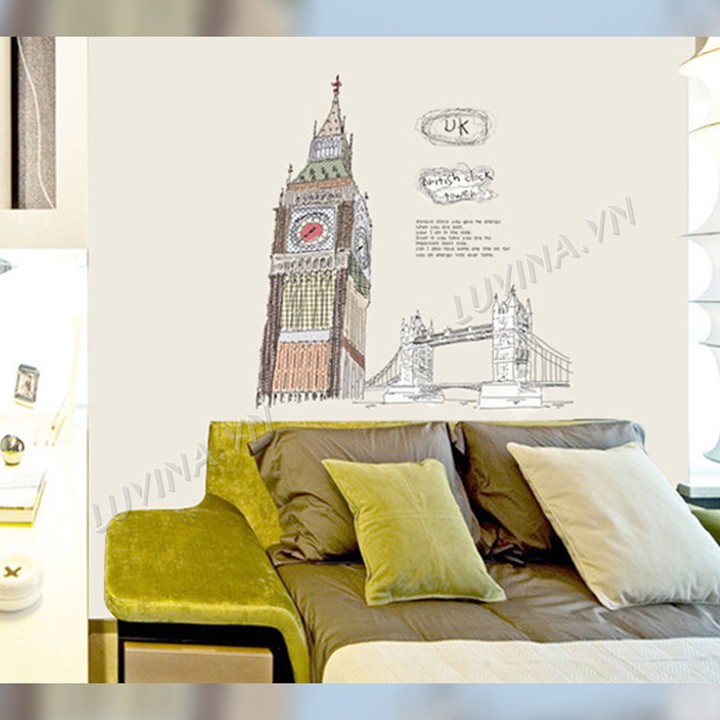 [GIÁ SIÊU TỐT]- [MUA DECAL TẶNG DECAL]-Decal trang trí phòng khách, quán cafe-Tháp đồng hồ big ben-[GIAO HÀNG NGAY]