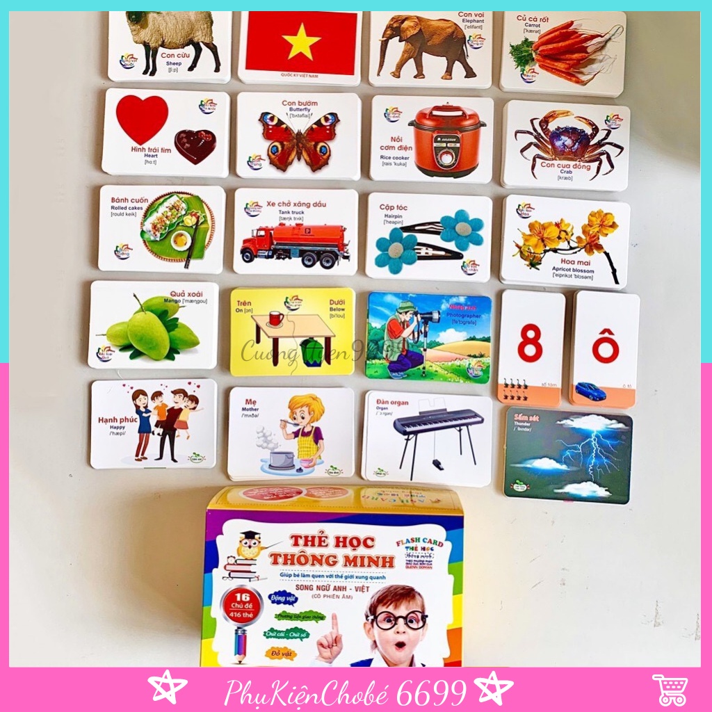 Bộ thẻ học thông minh LOẠI CHUẨN 16 chủ đề 416 thẻ cho bé Glen Doman_thẻ thông minh giúp bé tư duy phát triển