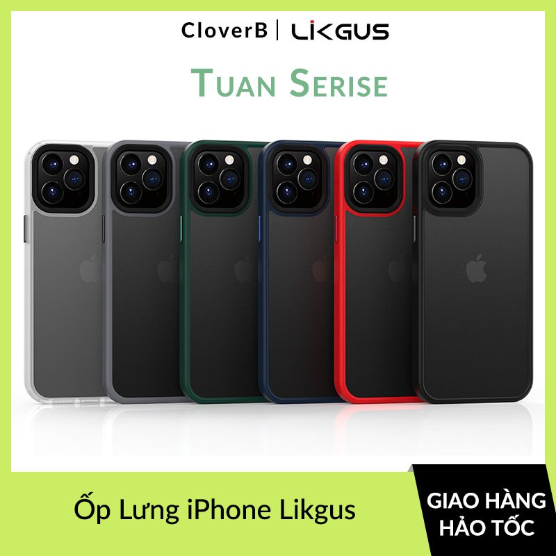 Ốp Lưng Likgus Tuan Series Chống Sốc, Viền Màu, Phủ Mờ Chống Ố Vàng, Dùng cho iPhone 12, 11/11Pro, X/XS, Xsmax