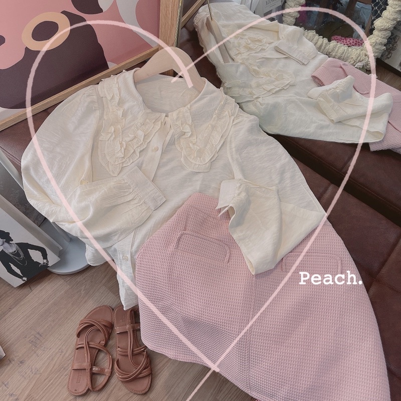 SET ÁO BÈO CỔ SEN TRẮNG + CHÂN VÁY HỒNG DẠ