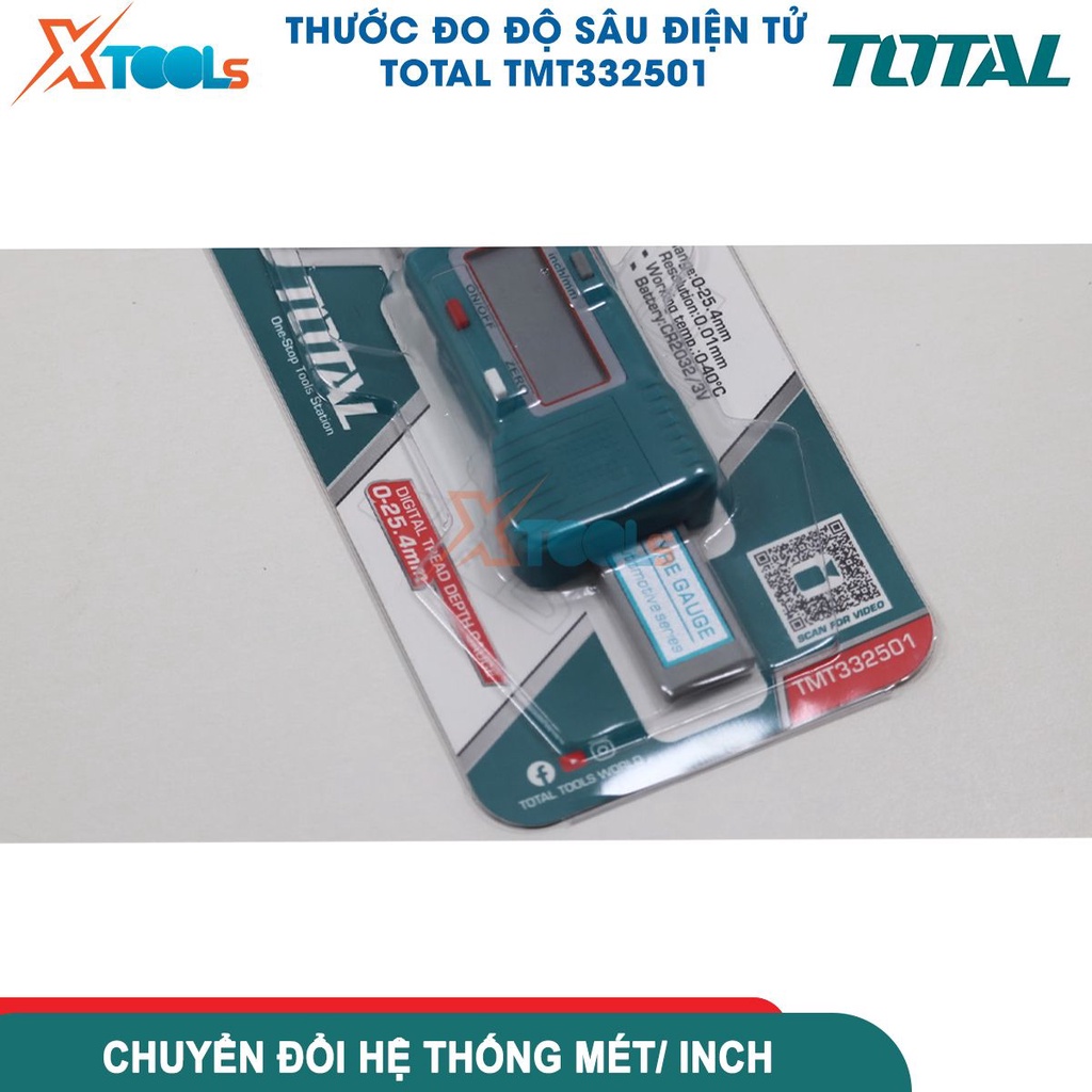 Thước đo độ sâu điện tử TOTAL TMT332501, thước độ sâu dùng pin 3V, phạm vi đo: 0-25.4mm, đọc: 0,01mm -CHÍNH HÃNG-XTOOLS