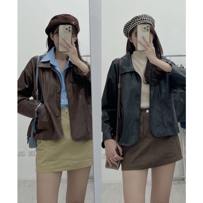 Áo khoác da nữ dáng croptop form rộng chất mềm vintage Hàn Quốc - Ảnh thật Yena Closet 30