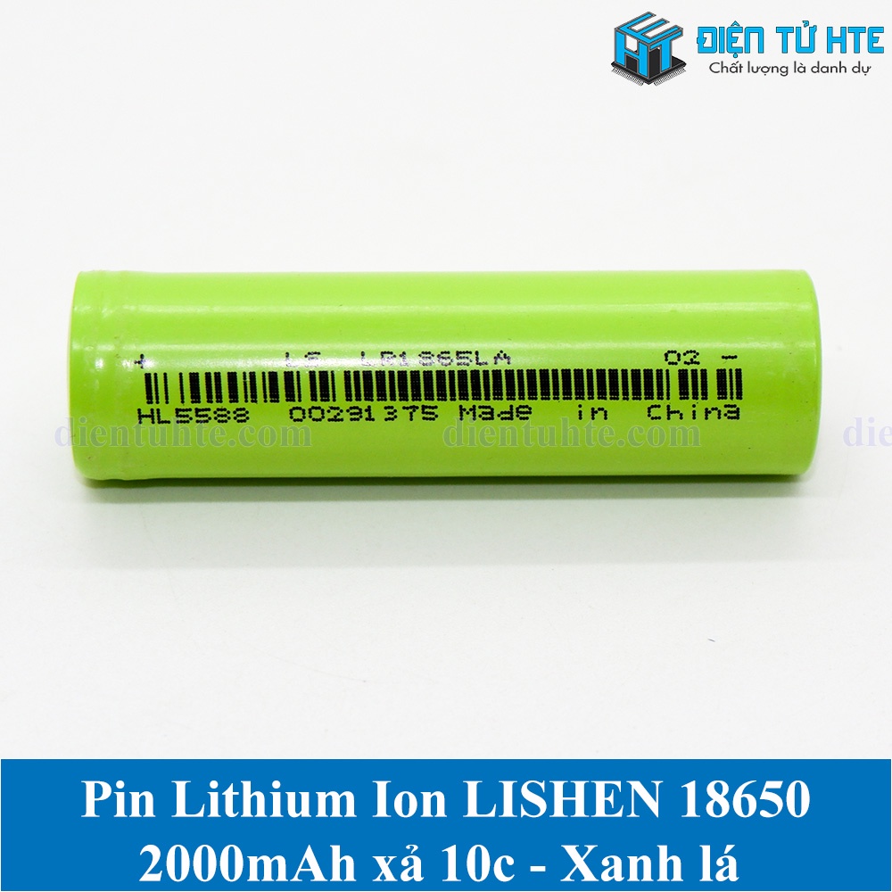 Pin Lithium Ion LISHEN 18650 2000mAh xả 10c - Xanh lá