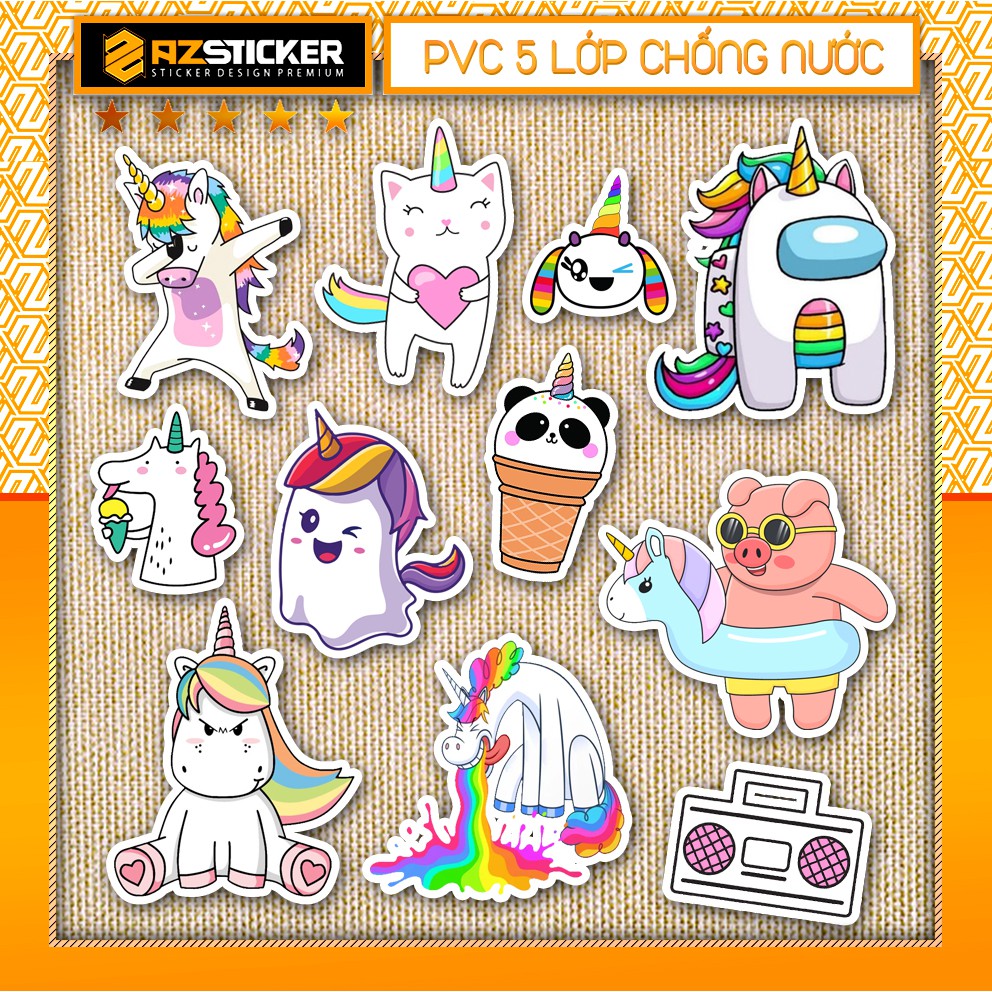 Sticker Unicorn | Hình Dán Cute Trang Trí Mũ Bảo Hiểm Cắt Sẵn Từng Hình Tại Azsticker