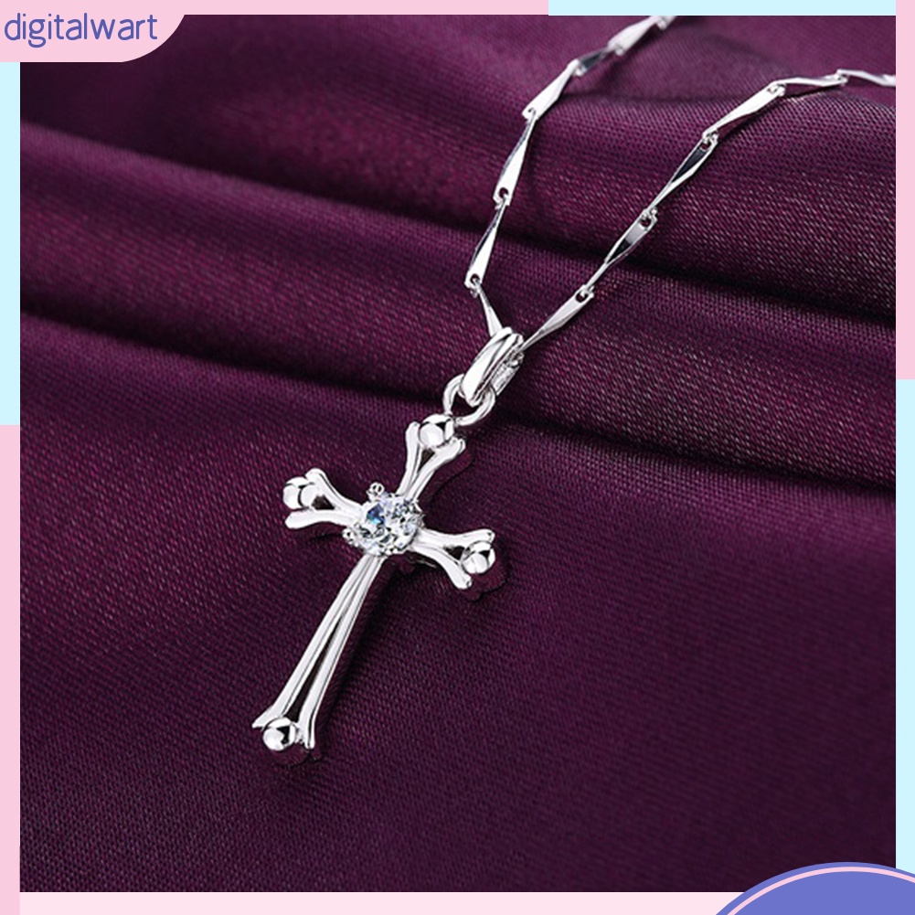 DI_Women's Fashion Jewelry Cubic Zirconia Inlaid Cross Shape Necklace Pendant