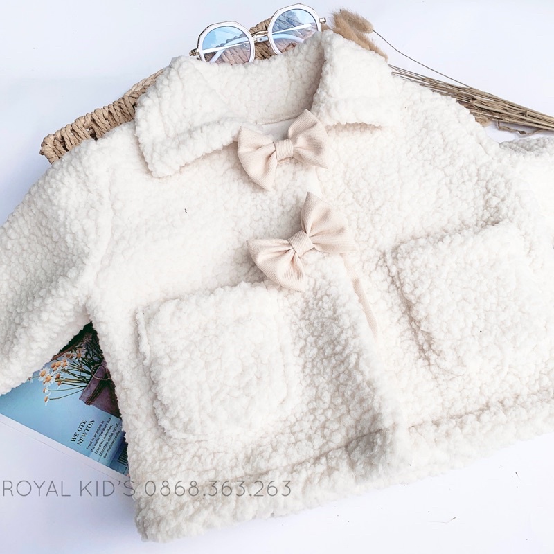 Áo khoác nơ lông cừu cho bé gái từ 7-20kg Royal Kids