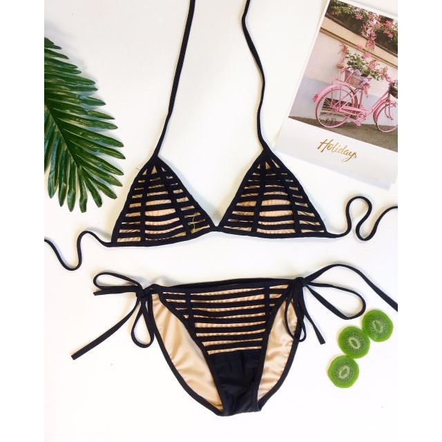 Bikini 2 Mảnh Tam Giác Sọc Ngang Đủ Màu, Đồ Bơi Đi Biển Cột Dây Sexy [Ảnh Chụp Thật] - OS079