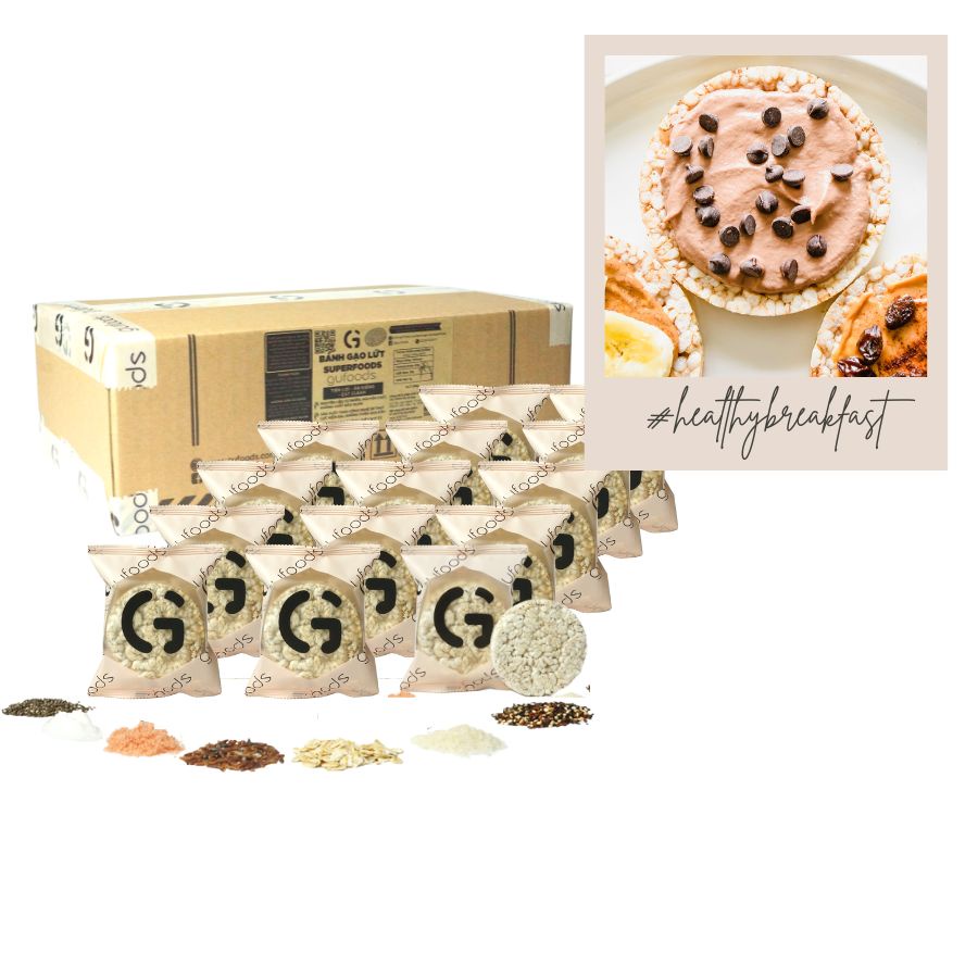 Bánh gạo lứt superfoods GUfoods - Mix siêu hạt chia + quinoa + yến mạch (510g/35g) - Ăn kiêng, Tập gym, Thực dưỡng