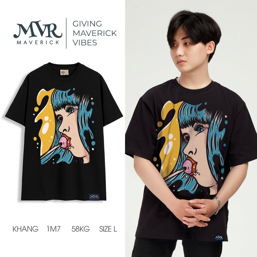Áo thun nam phông nữ cô gái mút kẹo phong cách big size local brand MVR BB4332