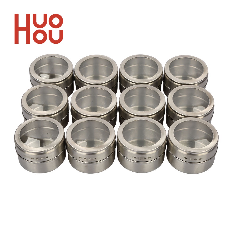 Bộ lọ đựng gia vị Huohou 6/9/12/15 món có nam châm làm từ thép không gỉ chống bụi sử dụng tiện lợi