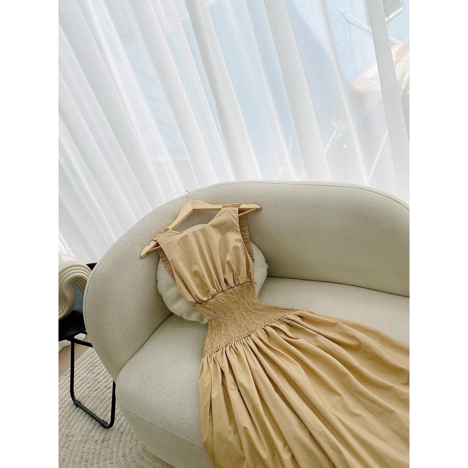 Váy Xoè Nhún Eo Cổ Tròn Hở Lưng Dây Đan Chéo,Đầm Dự Tiệc Thiết Kế Form Chuẩn Cao Cấp - MIRA Fashion