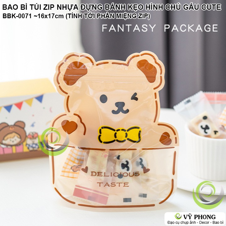 SET 10 BAO BÌ TÚI ZIP NHỰA ĐỰNG BÁNH KẸO HÌNH CHÚ GẤU CARTOON CUTE BBK-0071