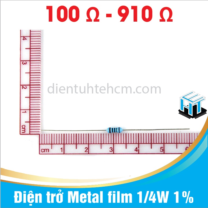 Điện trở Metal film 1/4W 1% 5 vạch màu phân loại từ 100R đến 910R set 50 con