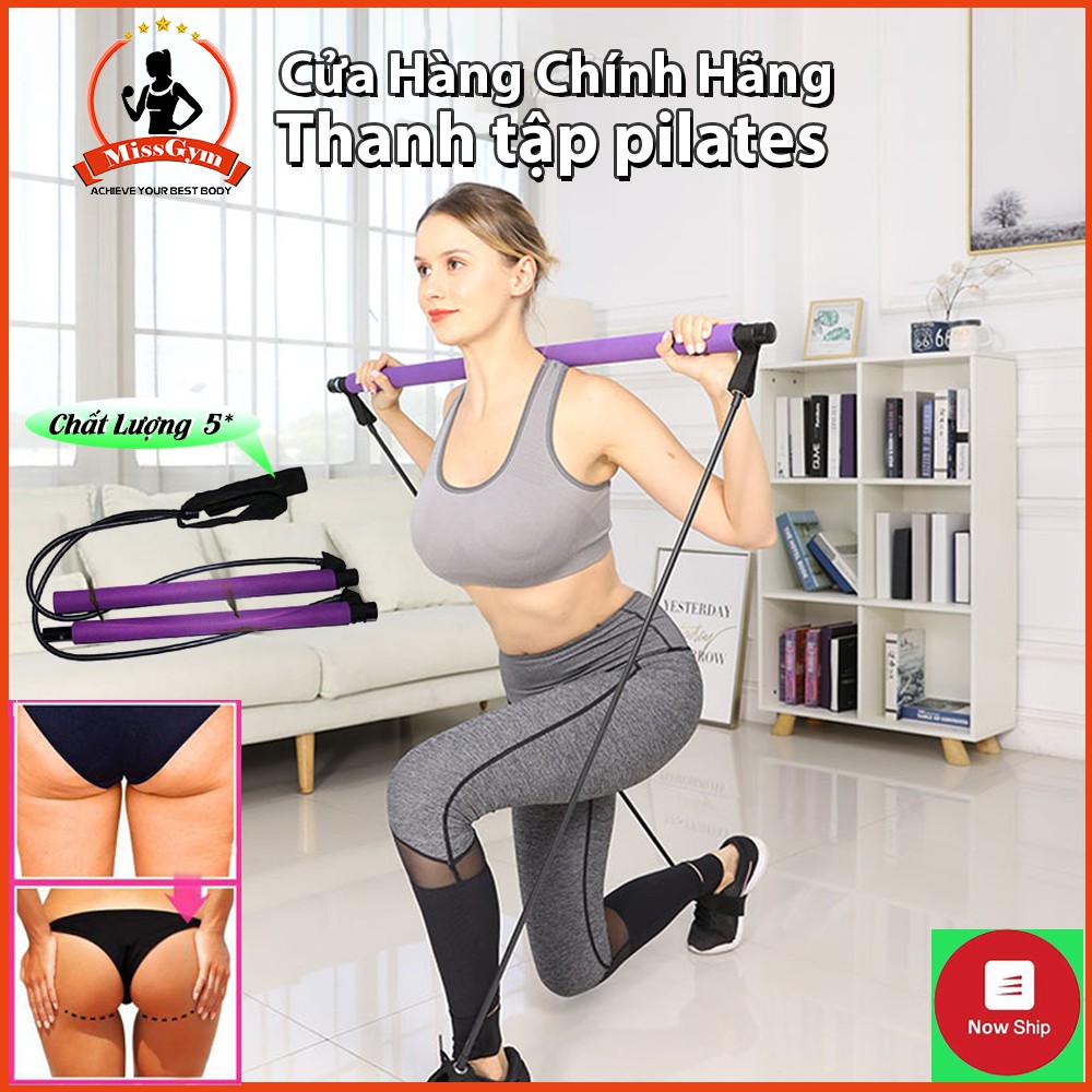 [Mã FAMAYMA2 giảm 10K đơn 50K] Thanh tập cơ Mông Đùi pilates có dây kháng lực dụng cụ tập toàn thân, co giãn đàn hồi tốt