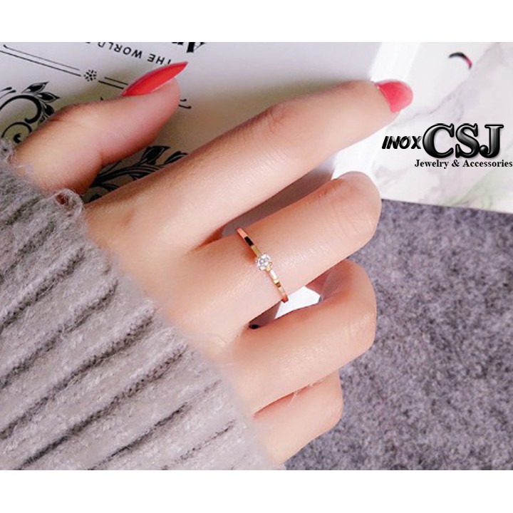 NHẪN NỮ TITAN CAO CẤP 1 HỘT ĐÁ NHỎ QUÁ XINH MÀU HỒNG - tặng hộp đựng siêu đẹp