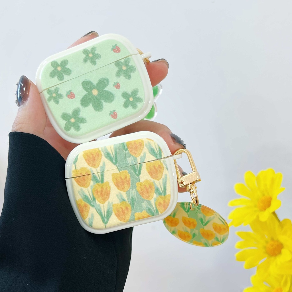 Vỏ Bảo Vệ Hộp Sạc Tai Nghe AirPods3 AirPods3 Họa Tiết Hoa Nhỏ Màu Xanh Lá Dễ Thương Thời Trang 2021 Ốp
