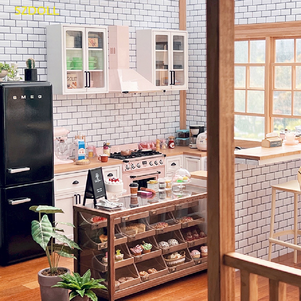Giấy Dán Tường Gạch Trắng Thu Nhỏ 1: 12 Trang Trí Nhà Búp Bê DIY