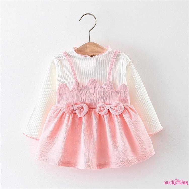 Đầm công chúa thắt nơ màu hồng thời trang cho bé gái