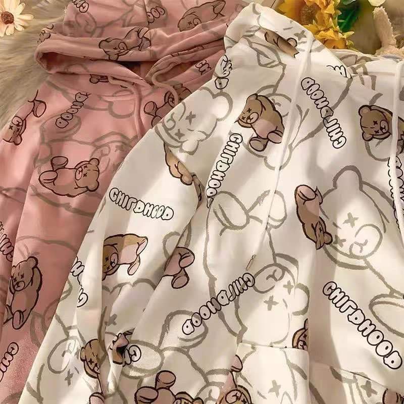 [new new new, mến tặng quà xinh] Áo hoodie gấu 2 màu Trắng, Hồng siêu iêu TEENS FASHION