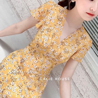 VÁY HOA CỔ V DÚM NGỰC VNXK