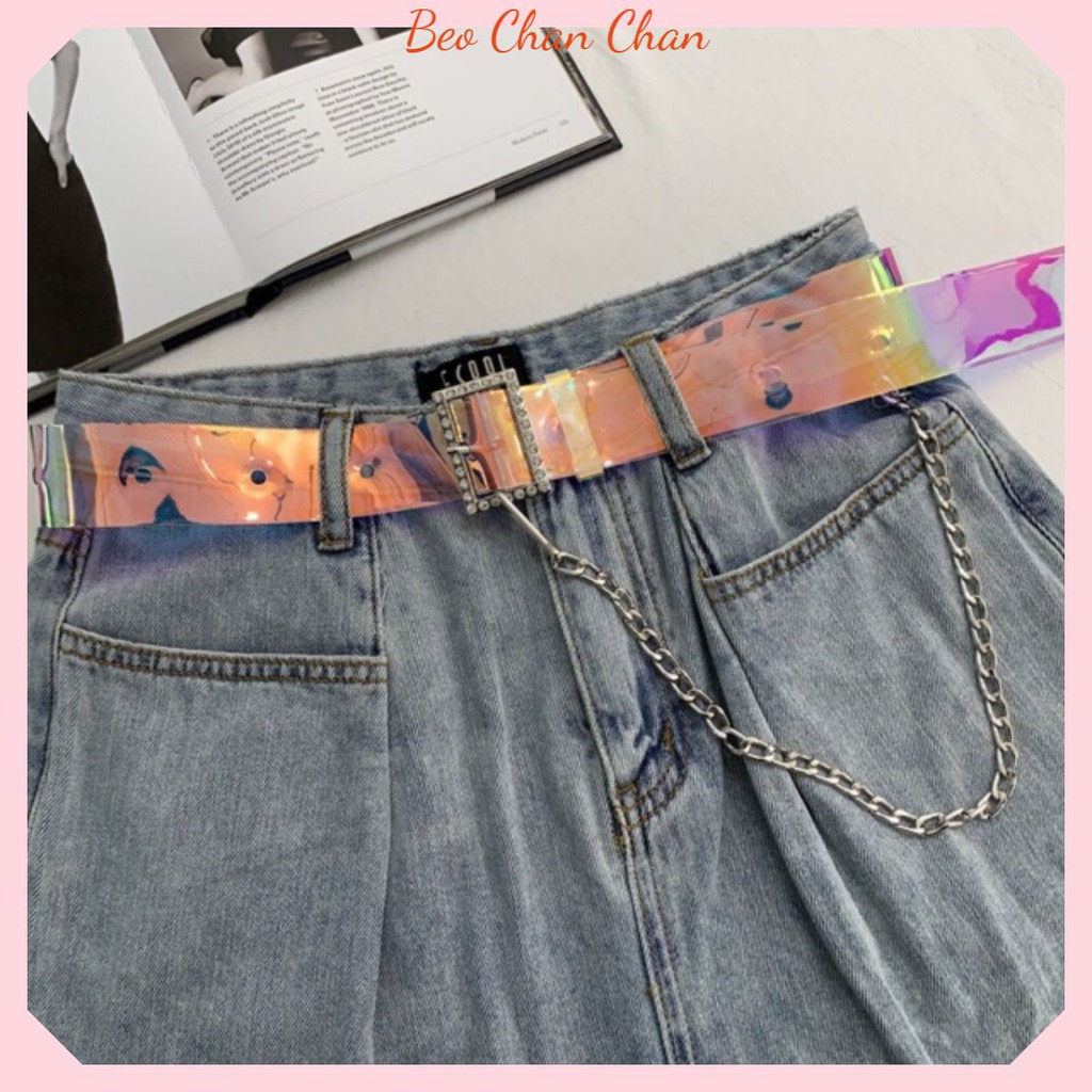 Thắt lưng ulzzang, dây nịt, belts mặt đá dây hồng trong ngũ sắc + tặng kèm dây xích cá tính