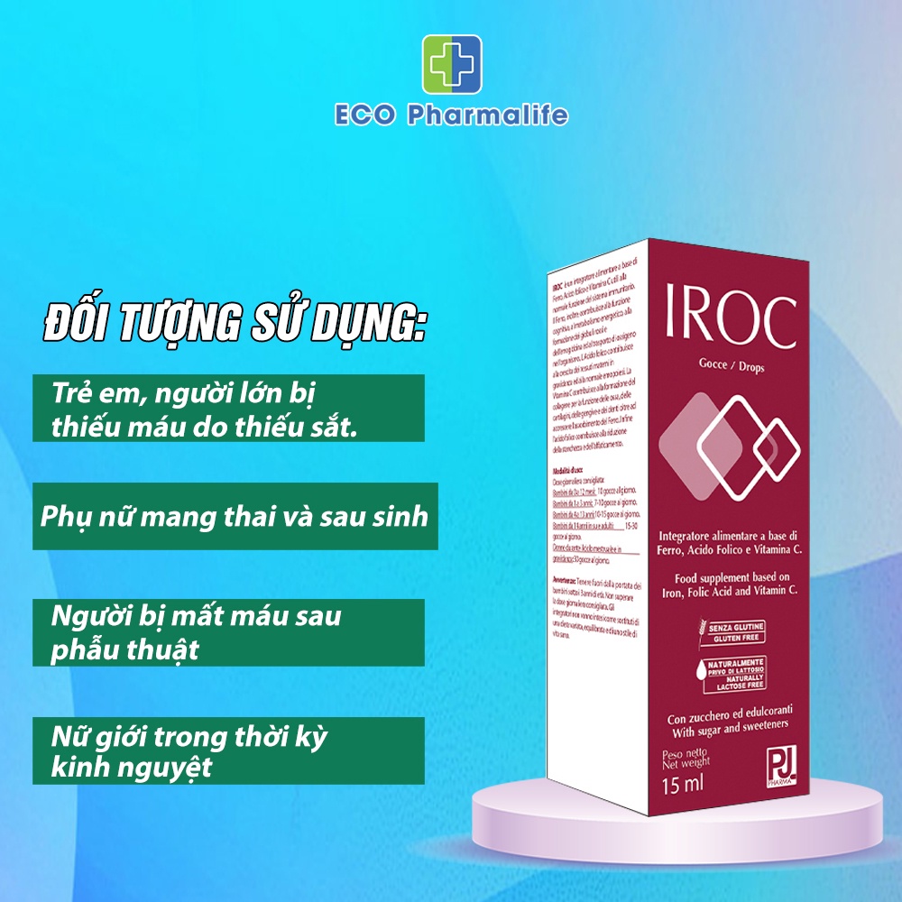 Iroc  bổ sung sắt hữu cơ và vitamin c dạng nhỏ giọt cho bé, mẹ bầu và người thiếu sắt 15ml